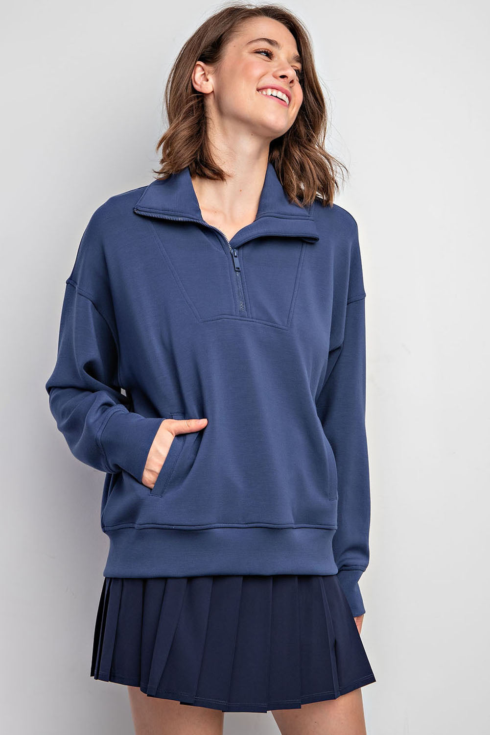 Navy Quarter Zip Pullover – Soft, Cozy Fall Layer for Women – Wildfire