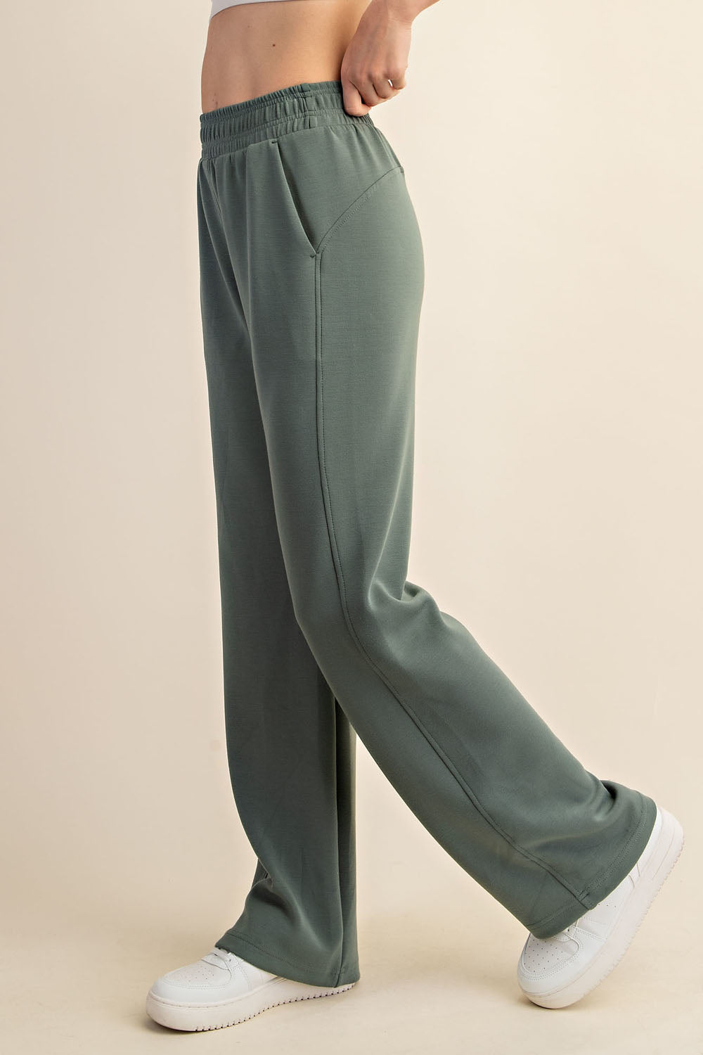 Olive Green Wide Leg Pants – Soft, High-Rise Fall Loungewear