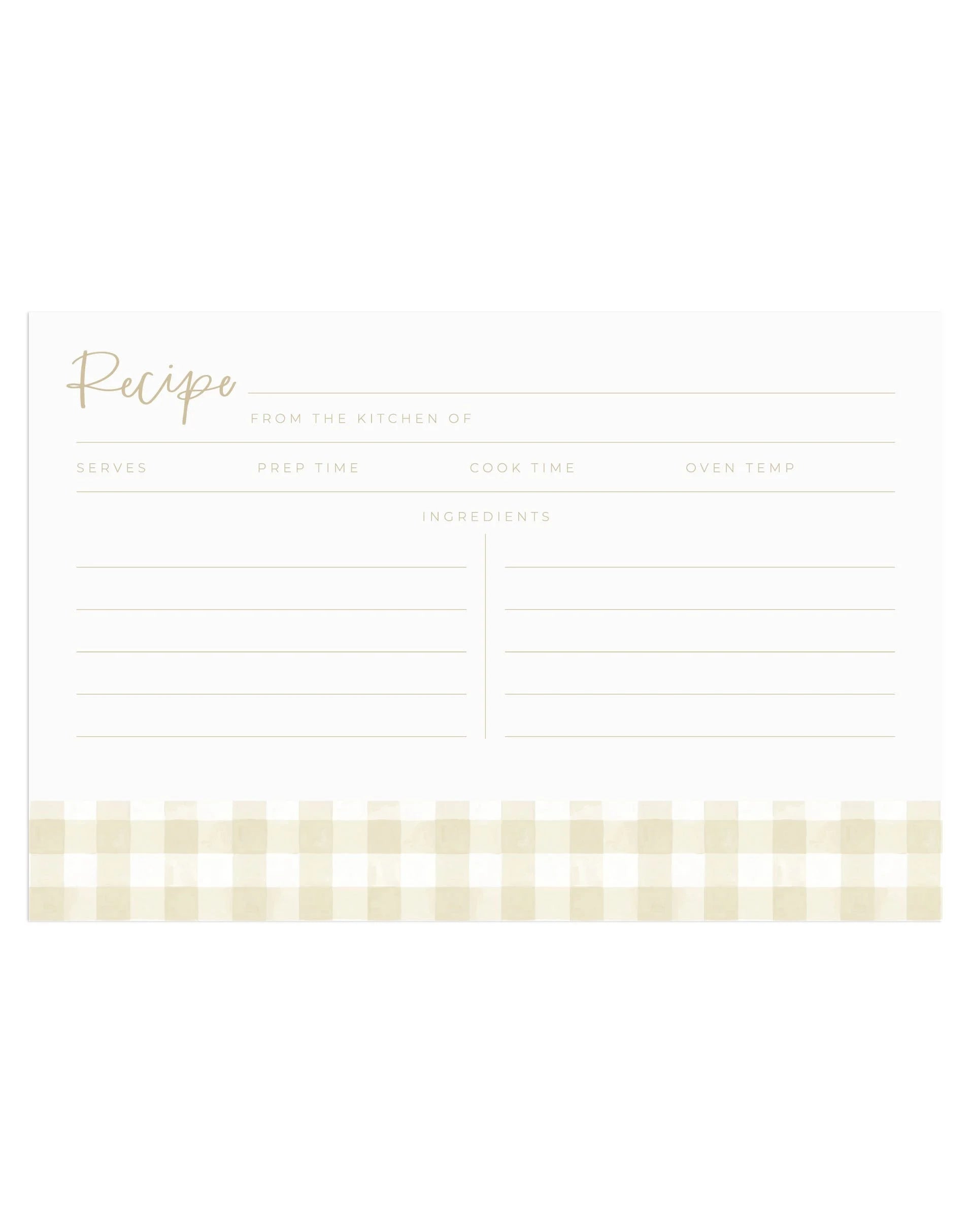 Gingham Recipe Cards